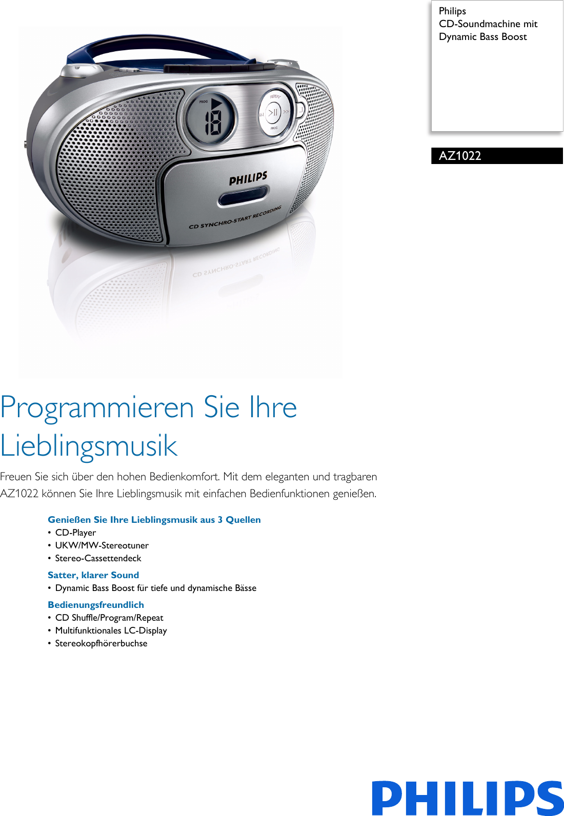 Philips Az102212 Cd Soundmachine Mit Dynamic Bass Boost Az1022 12 Pss Deuat 0638