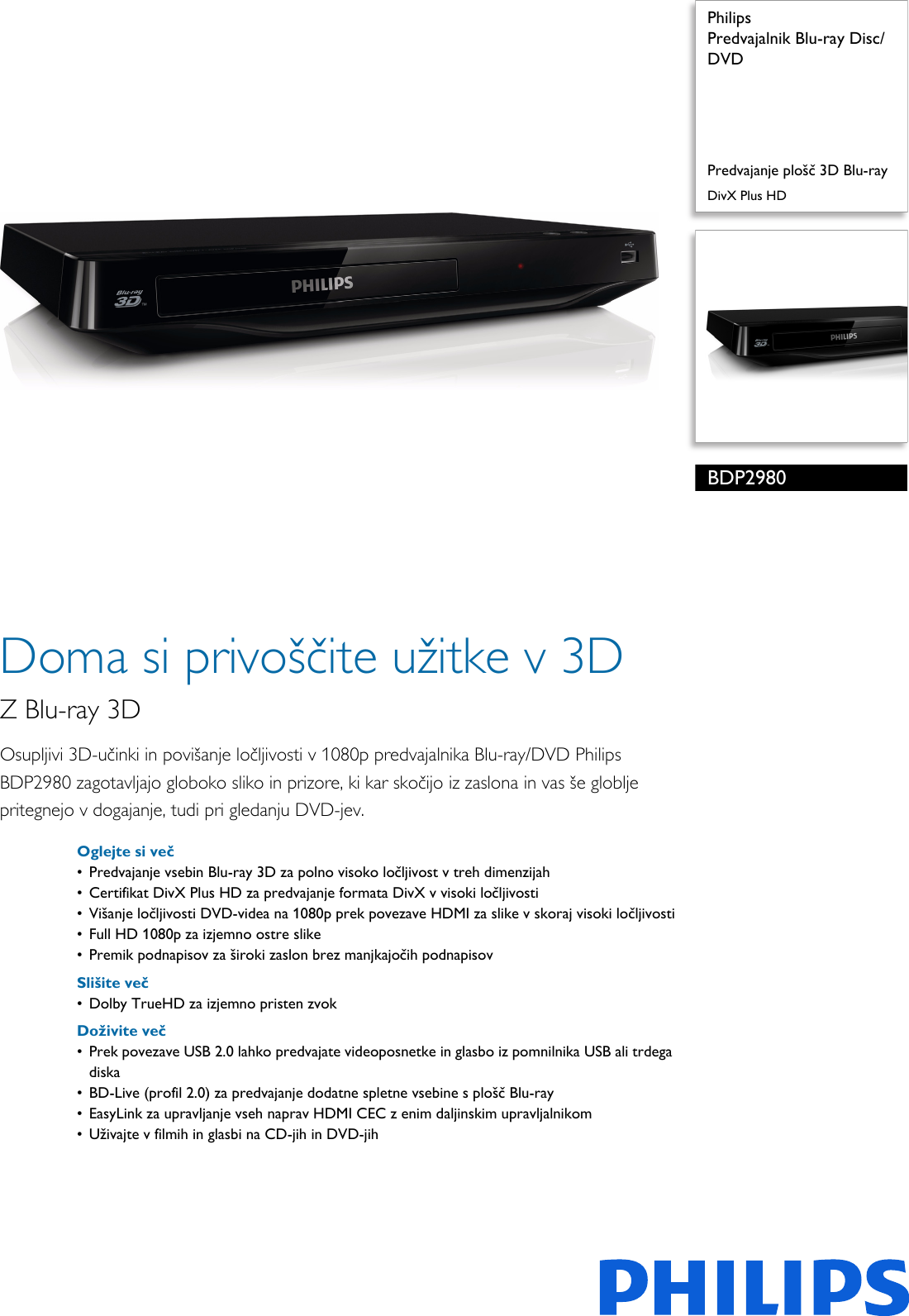 Page 1 of 3 - Philips BDP2980/12 Predvajalnik Blu-ray Disc/DVD Bdp2980 12 Pss Slvsi
