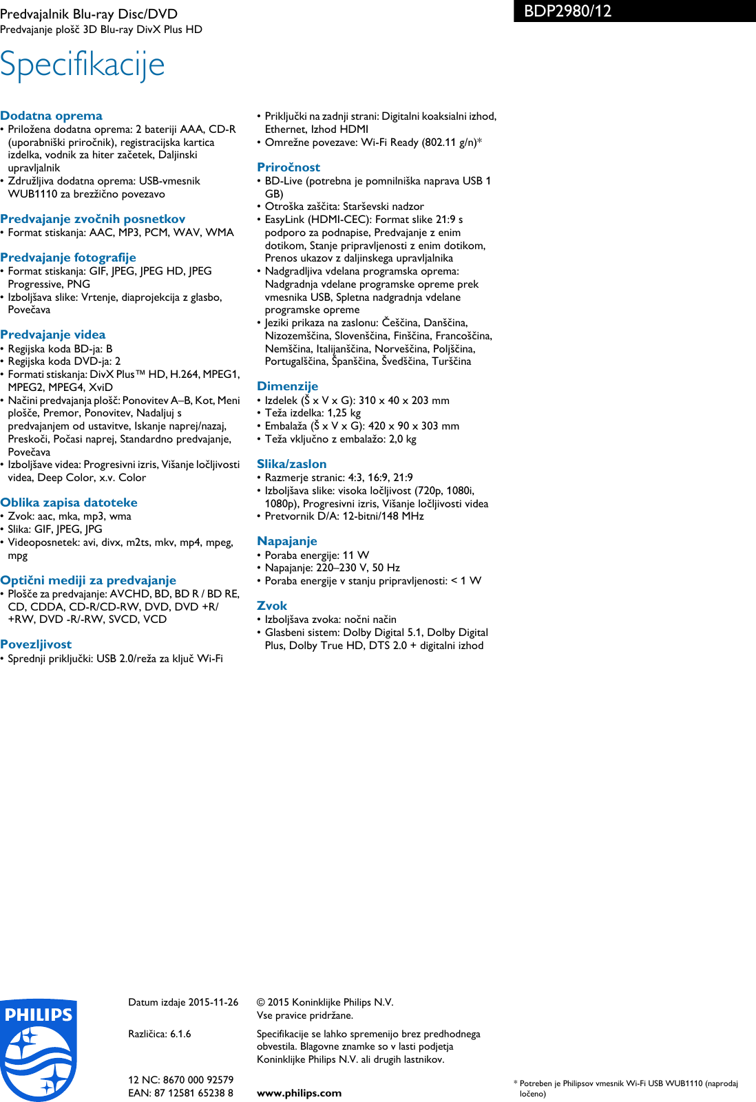 Page 3 of 3 - Philips BDP2980/12 Predvajalnik Blu-ray Disc/DVD Bdp2980 12 Pss Slvsi