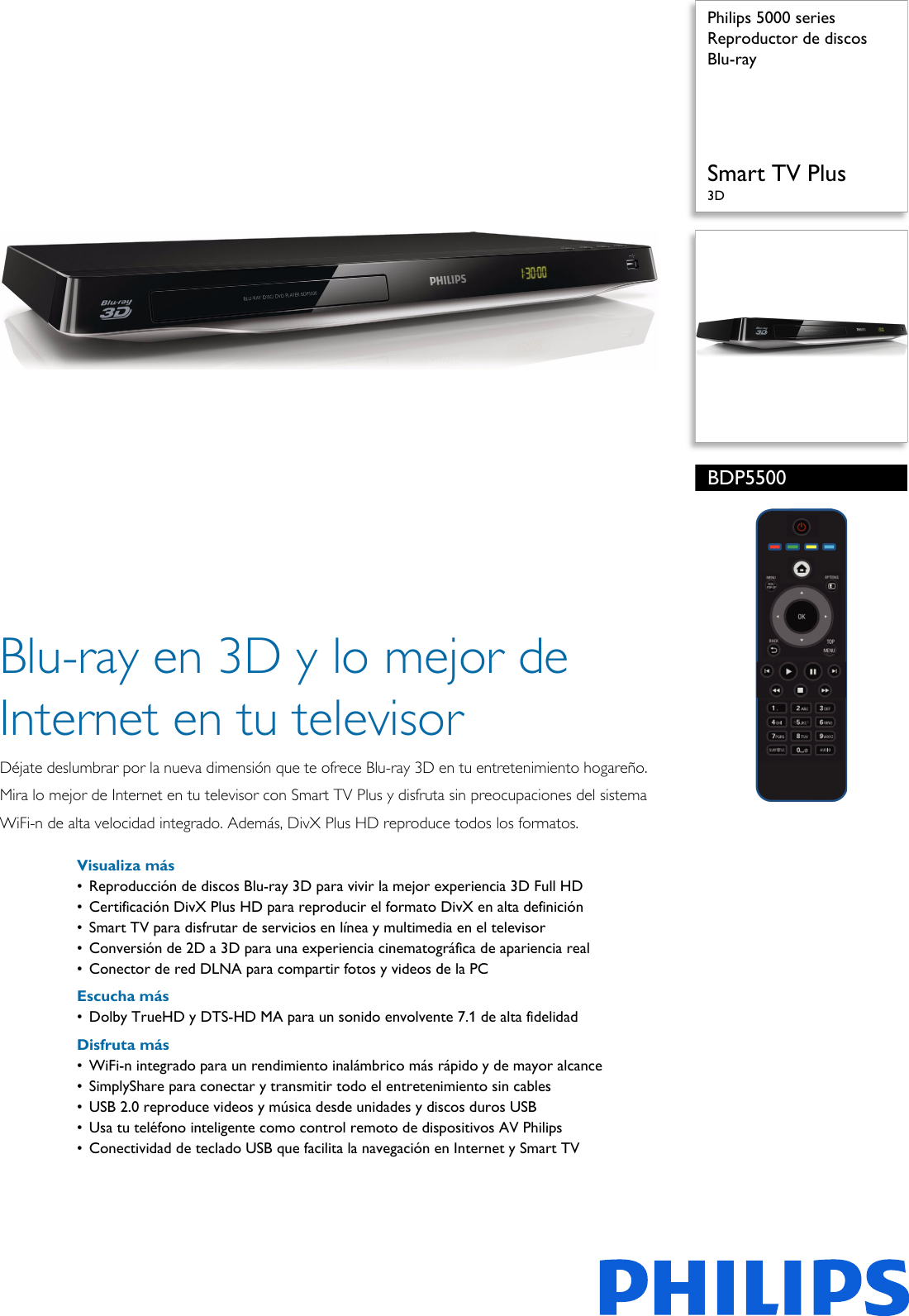 Page 1 of 3 - Philips BDP5500/55 Reproductor De Discos Blu-ray Folleto Bdp5500 55 Pss Lspco
