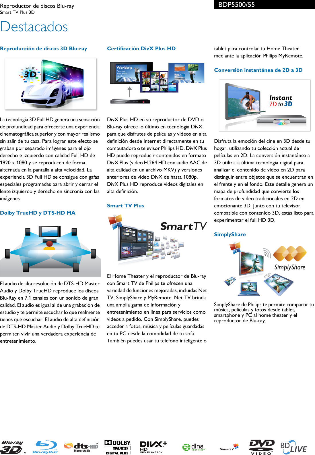Page 2 of 3 - Philips BDP5500/55 Reproductor De Discos Blu-ray Folleto Bdp5500 55 Pss Lspco