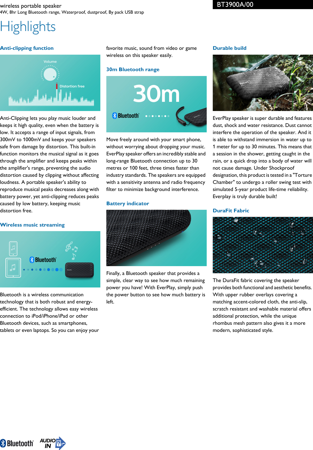 philips bt3900a wireless portable speaker