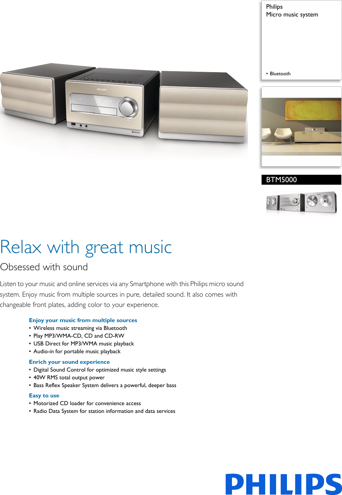 Page 1 of 3 - Philips BTM5000/12 Micro Music System Btm5000 12 Pss Aenbe