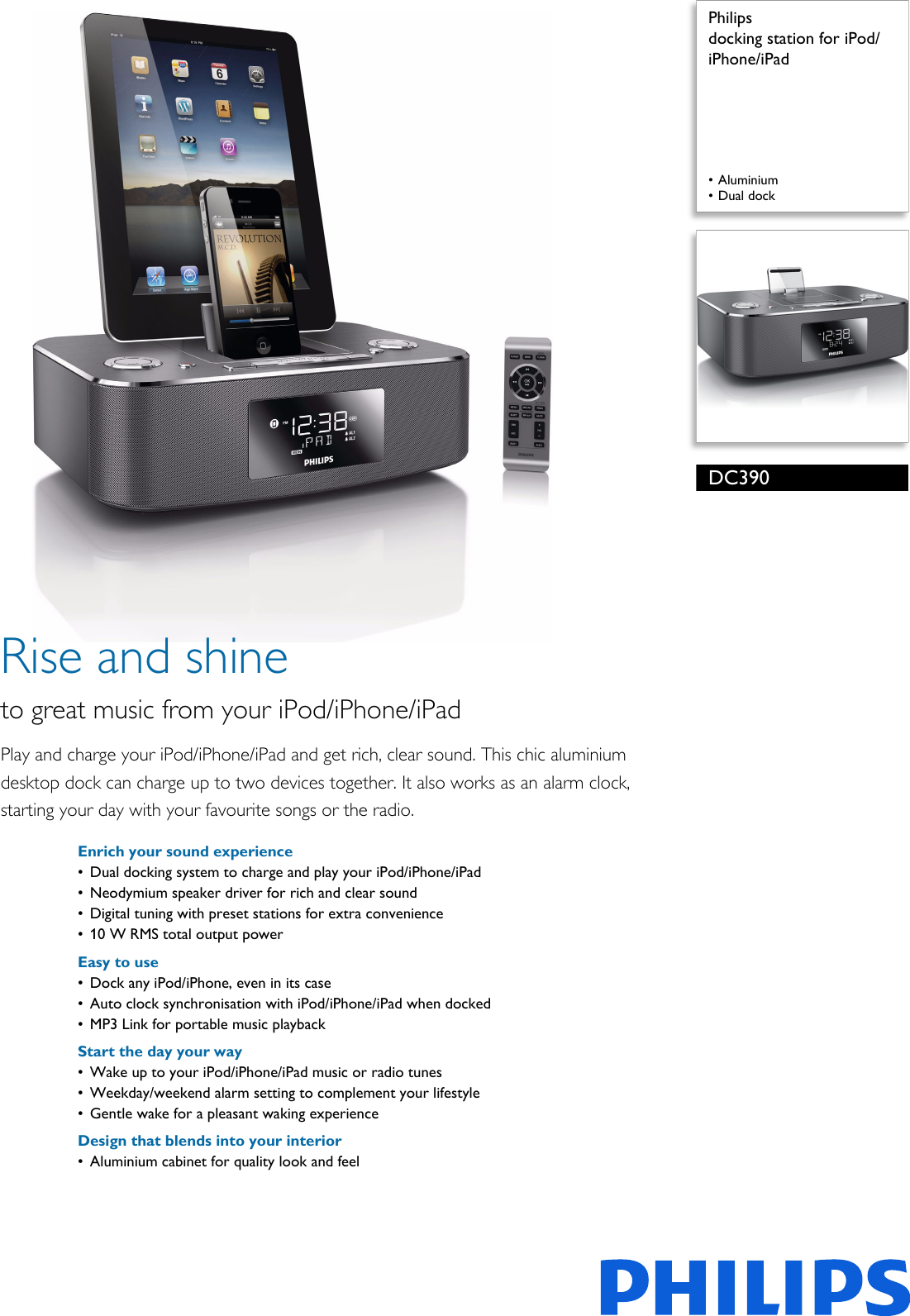 Page 1 of 3 - Philips DC390/12 Docking Station For IPod/iPhone/iPad I Pod/i Phone/i Pad Dc390 12 Pss Engal
