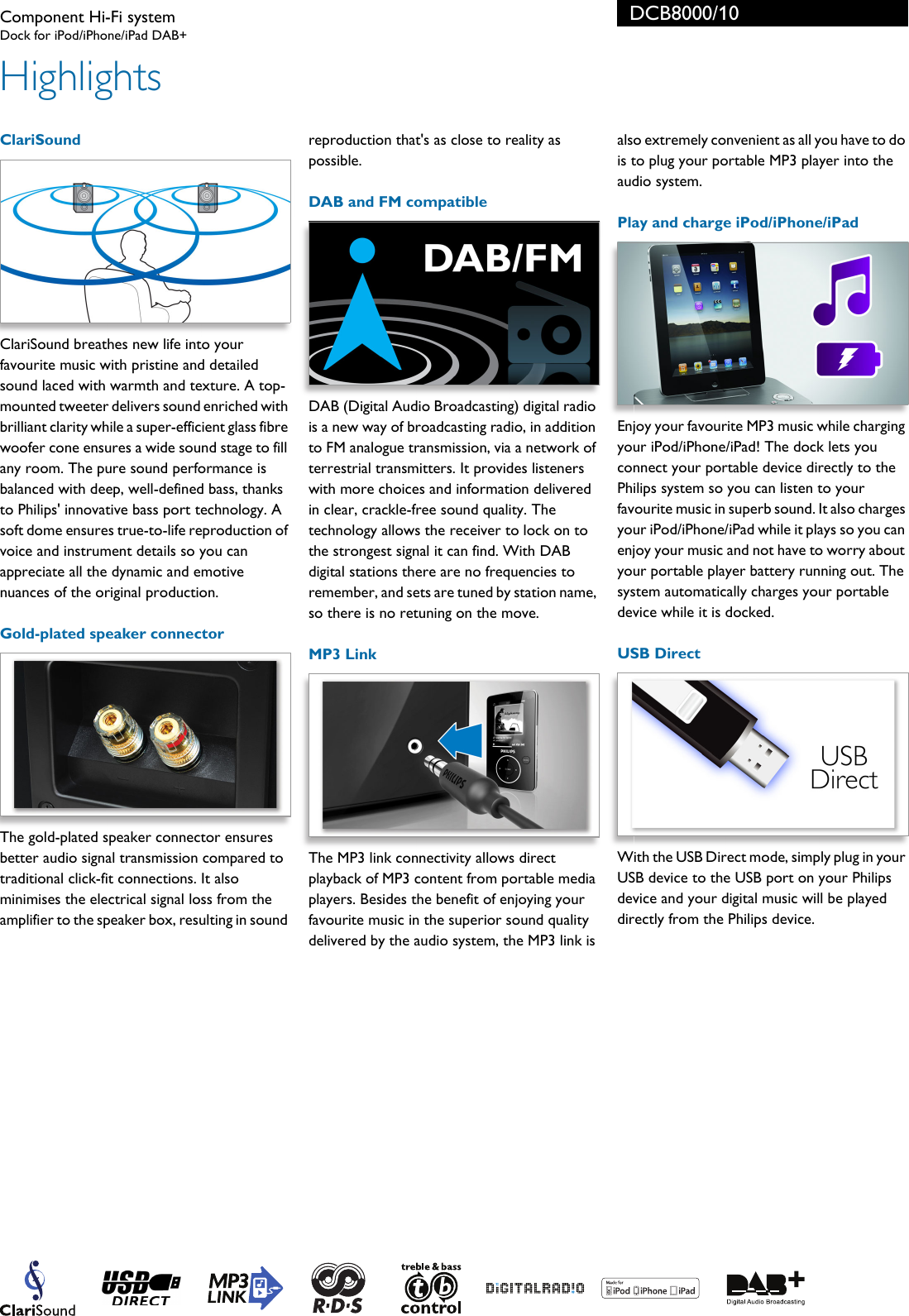 Page 2 of 3 - Philips DCB8000/10 Component Hi-Fi System Leaflet Dcb8000 10 Pss Engie