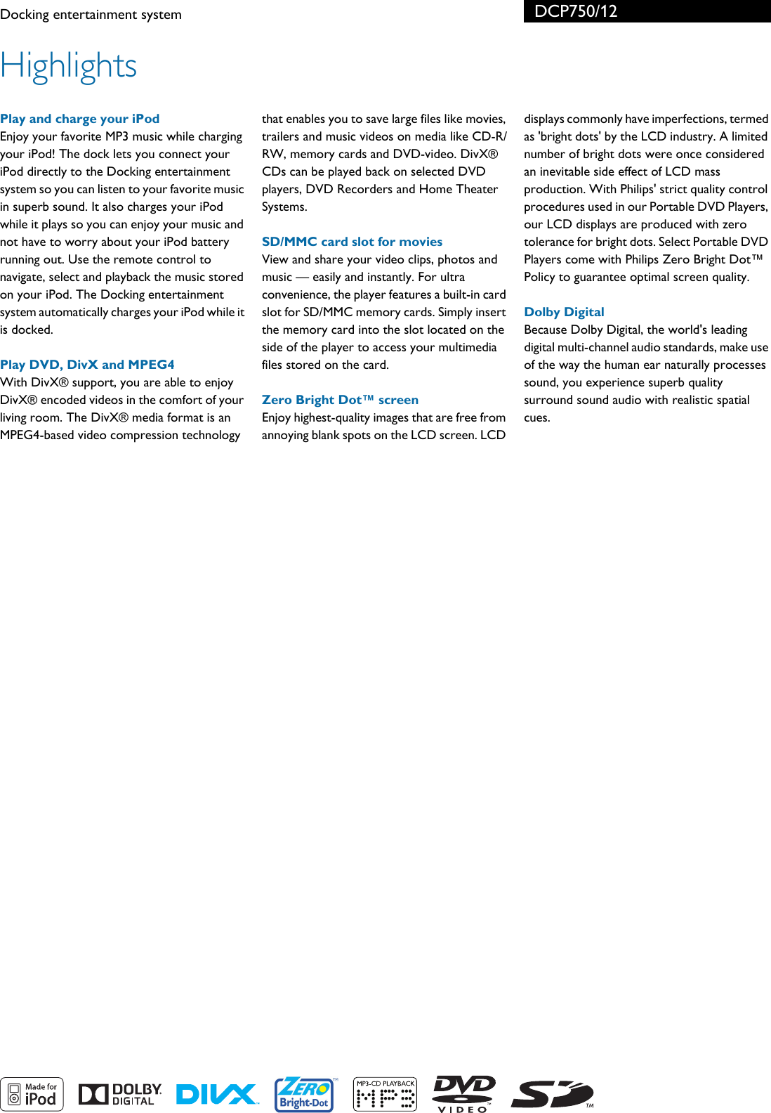 Page 2 of 3 - Philips DCP750/12 Docking Entertainment System Dcp750 12 Pss Aenau