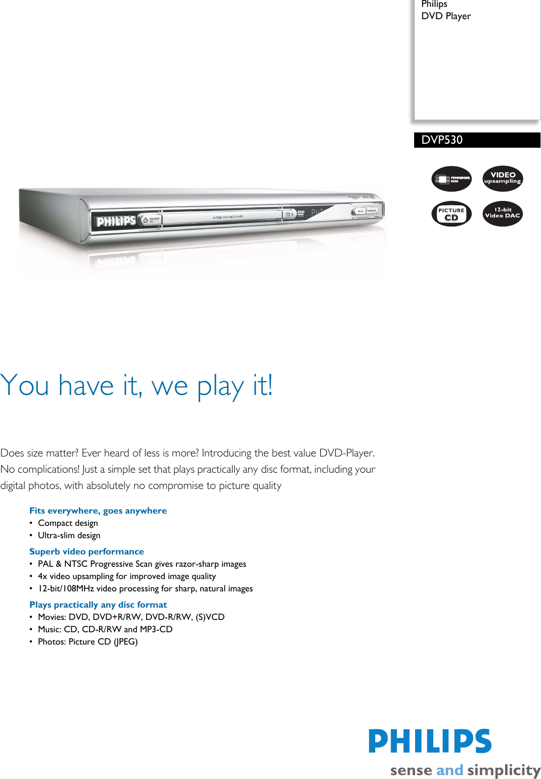 Page 1 of 2 - Philips DVP530/78 DVD Player Dvp530 78 Pss Aenec