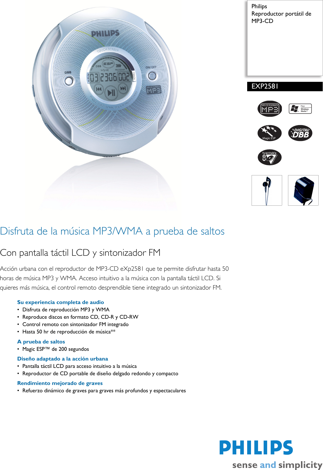 Page 1 of 2 - Philips EXP2581/85 Reproductor Portátil De MP3-CD Folleto Exp2581 85 Pss Lspco