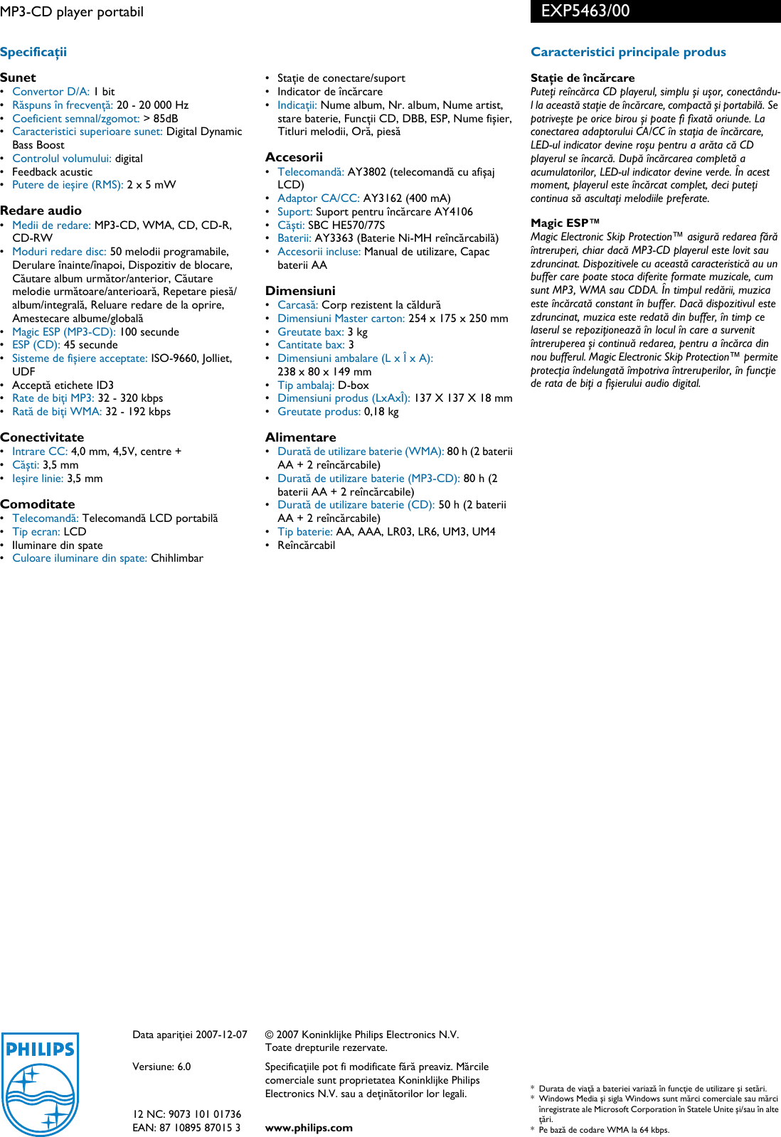 Page 2 of 2 - Philips EXP5463/00 MP3-CD Player Portabil Pliant Exp5463 00 Pss Ronro