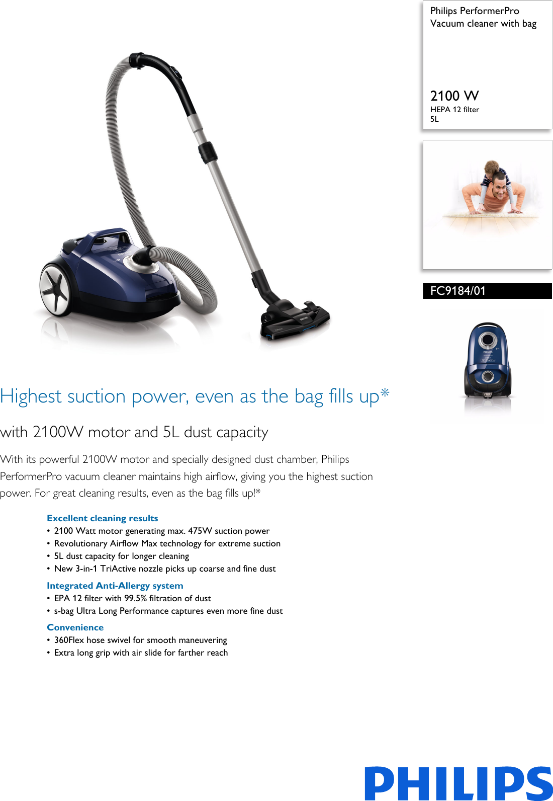 Page 1 of 3 - Philips FC9184/01 Vacuum Cleaner With Bag Leaflet Fc9184 01 Pss