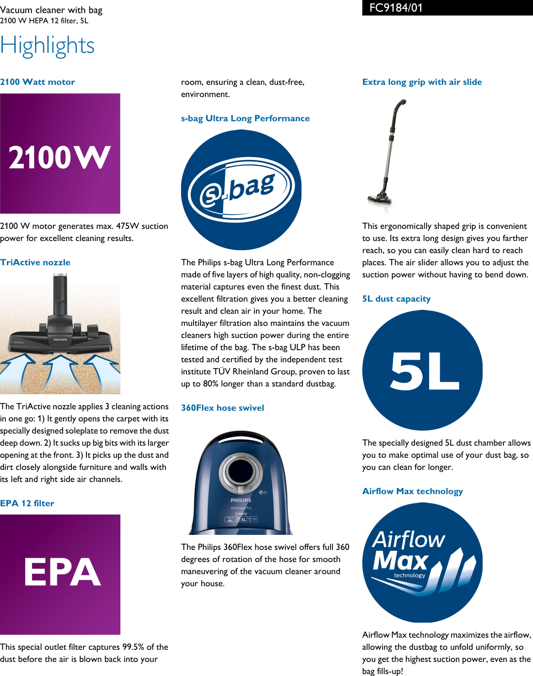 Page 2 of 3 - Philips FC9184/01 Vacuum Cleaner With Bag Leaflet Fc9184 01 Pss