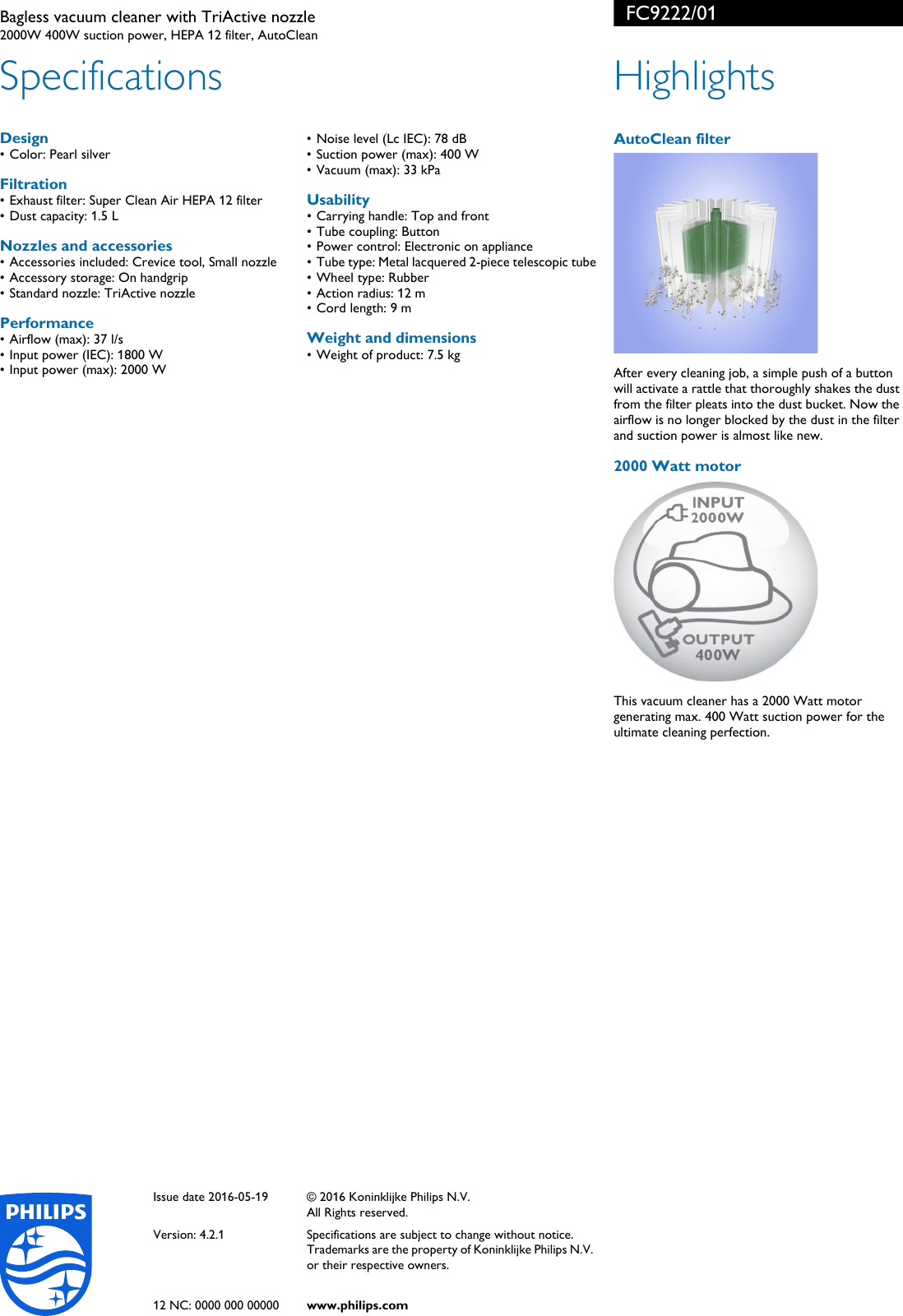 Page 2 of 2 - Philips FC9222/01 Bagless Vacuum Cleaner With TriActive Nozzle Leaflet Fc9222 01 Pss