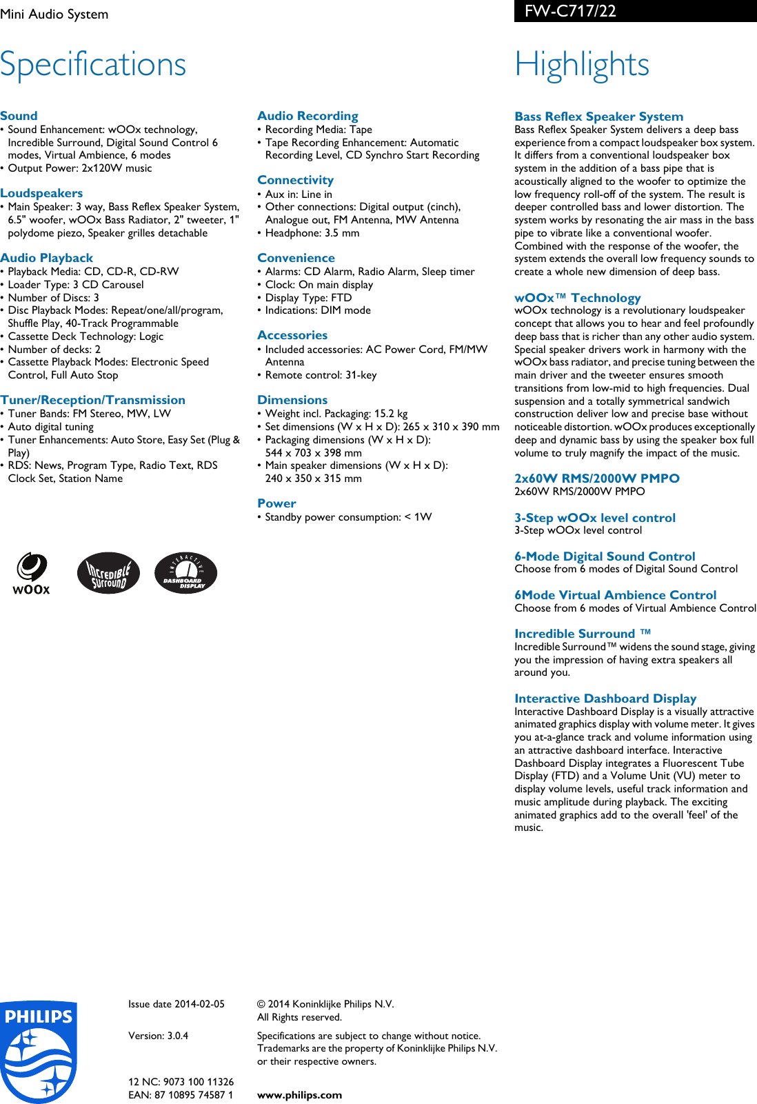 Page 2 of 2 - Philips FW-C717/22 Mini Audio System Brošūra Fw-c717 22 Pss