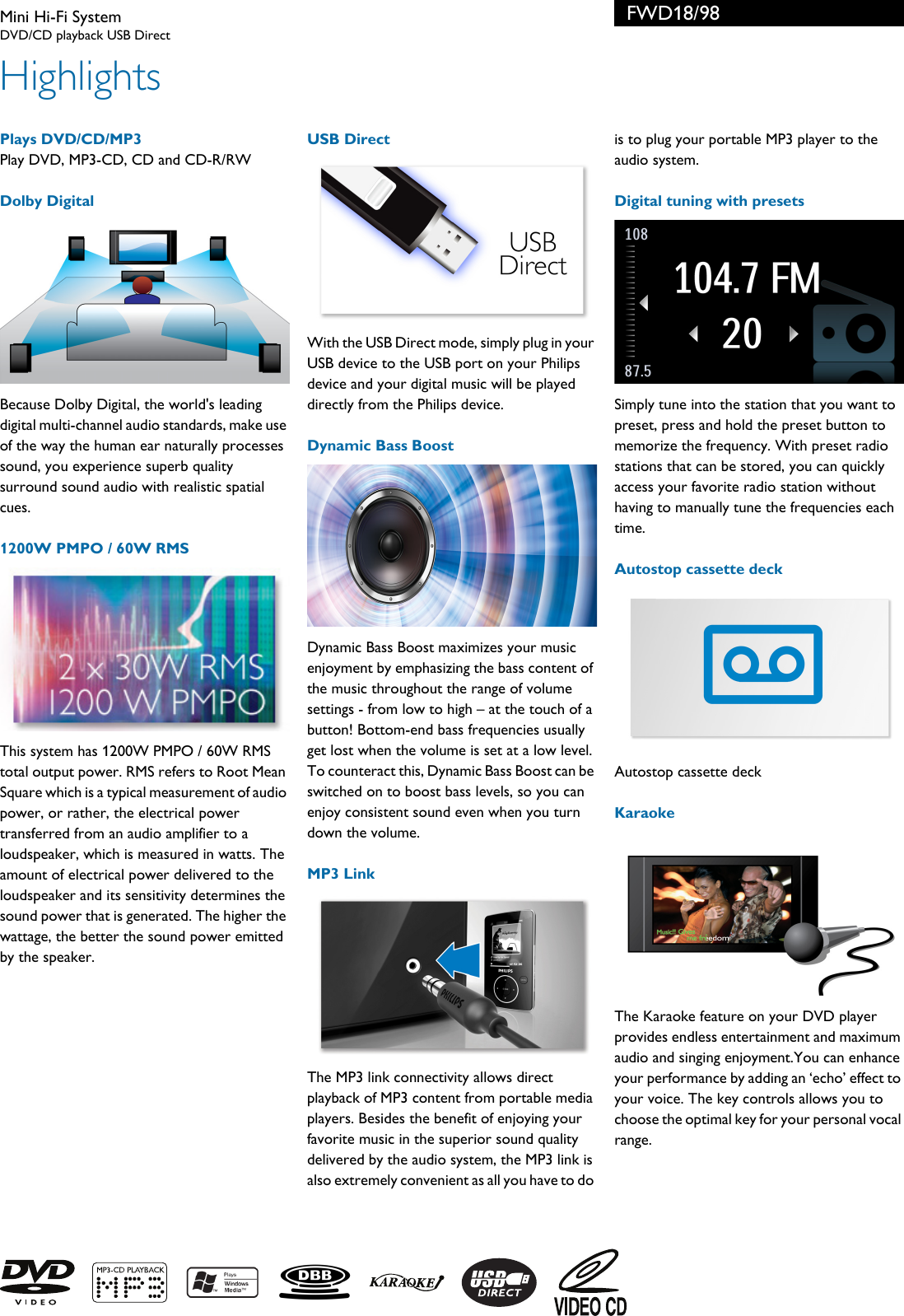 Page 2 of 3 - Philips FWD18/98 Mini Hi-Fi System Leaflet Fwd18 98 Pss
