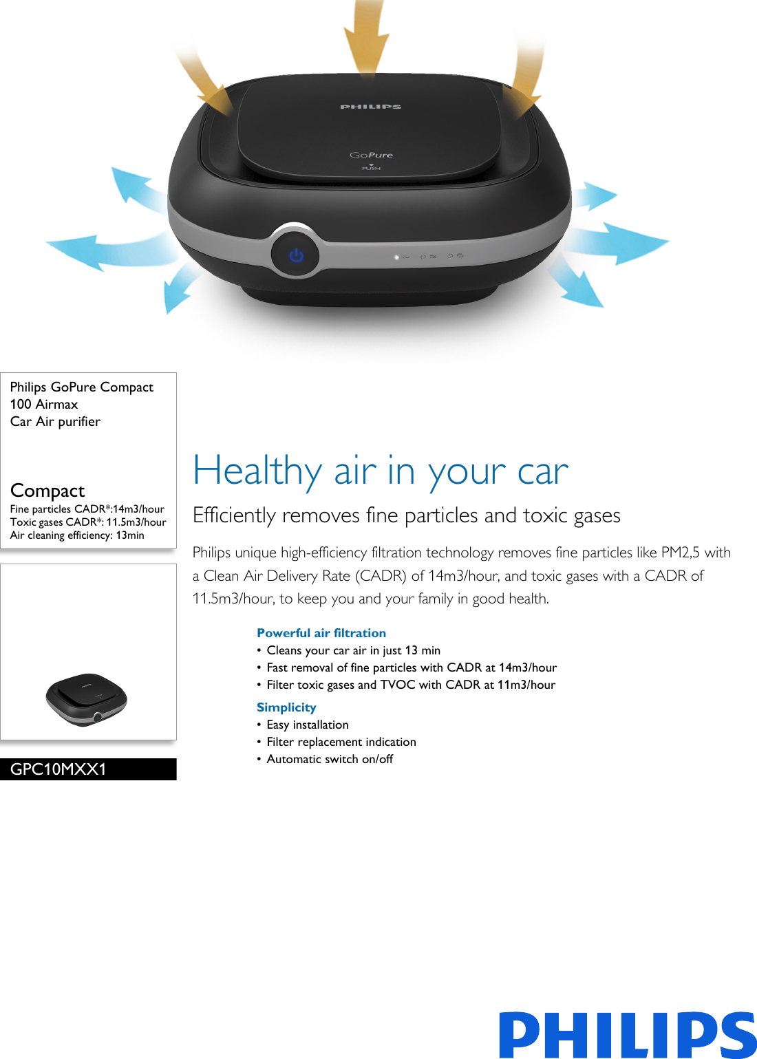 philips gopure compact 100 airmax car air purifier OFF-55%