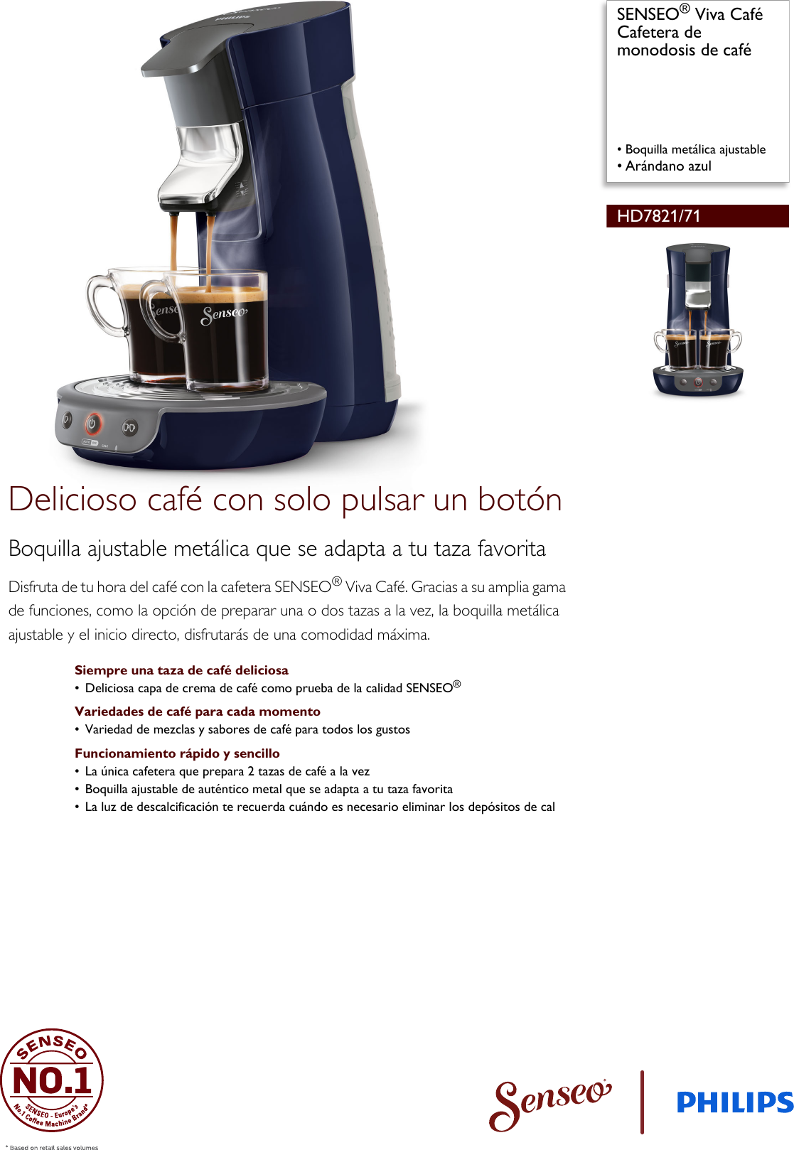 Philips HD7821/71 SENSEO® Cafetera De Monodosis Café Folleto Hd7821 71 Pss  Espes