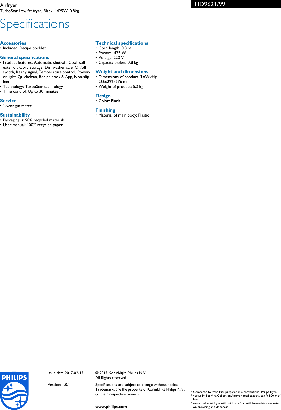 Page 3 of 3 - Philips HD9621/99 Airfryer Leaflet Hd9621 99 Pss
