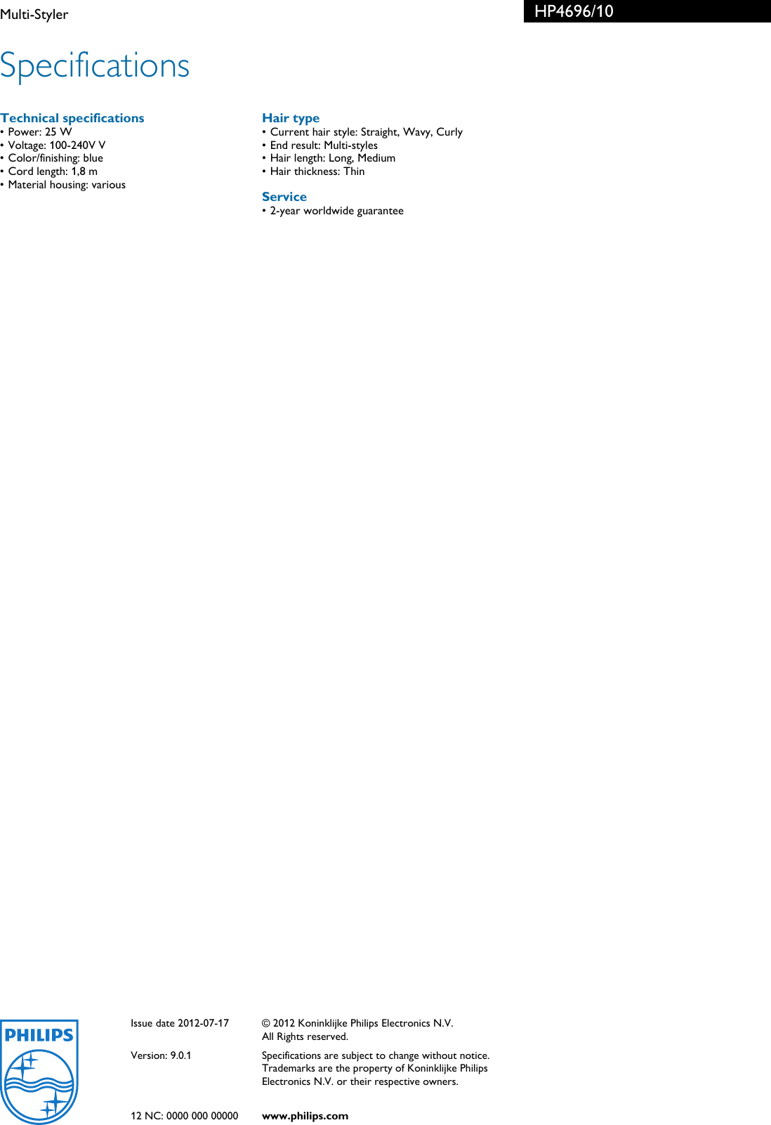 Page 3 of 3 - Philips HP4696/10 Multi-Styler Hp4696 10 Pss Aenbe