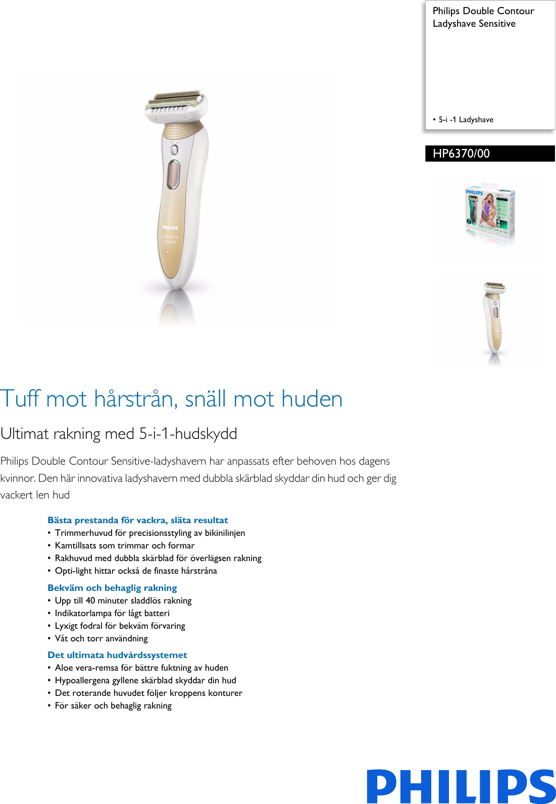 Page 1 of 3 - Philips HP6370/00 Ladyshave Sensitive Hp6370 00 Pss Swefi