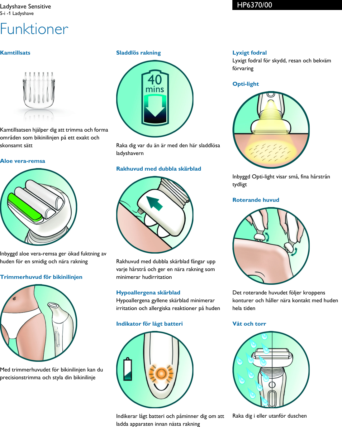 Page 2 of 3 - Philips HP6370/00 Ladyshave Sensitive Hp6370 00 Pss Swefi