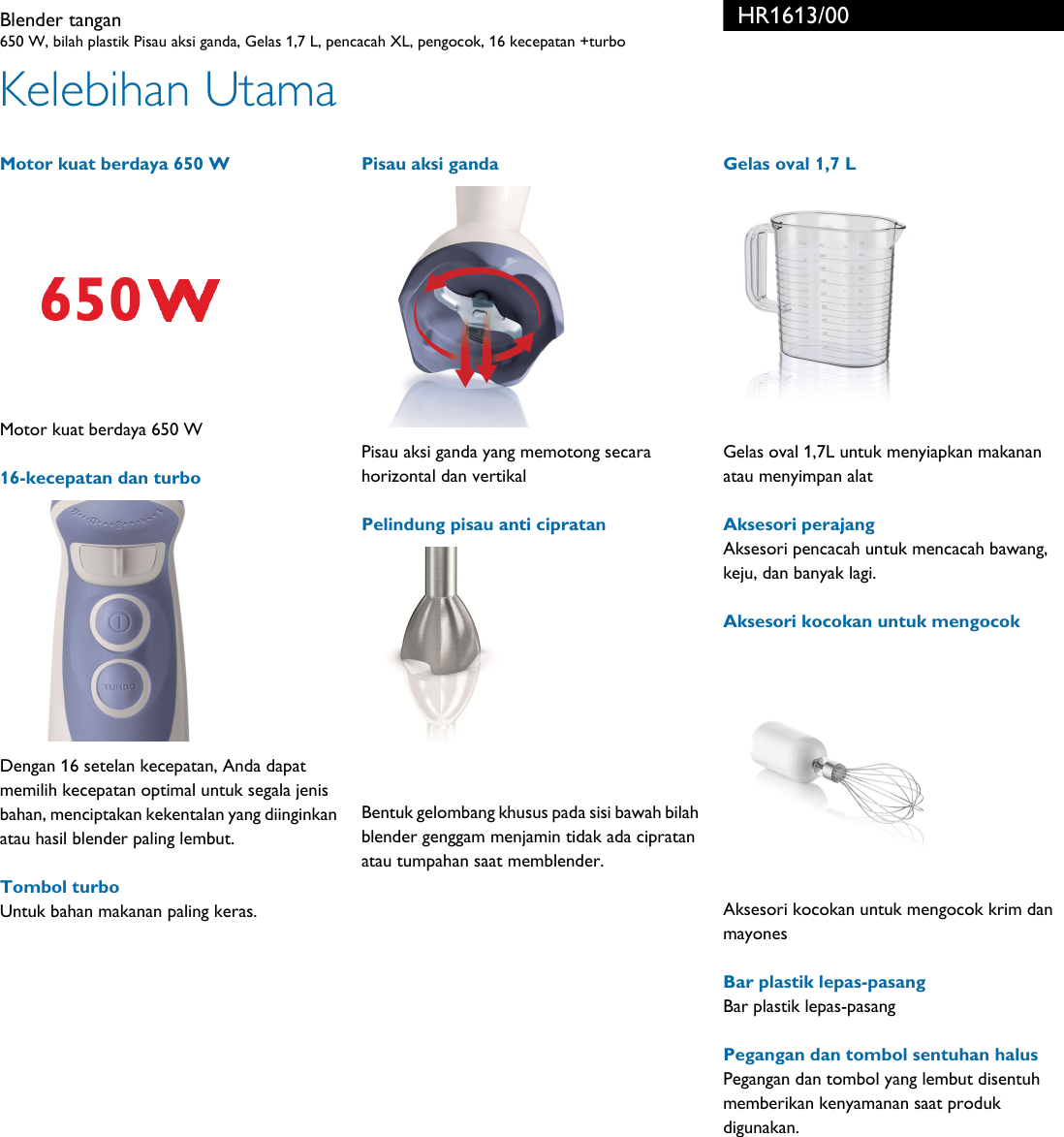 Page 2 of 3 - Philips HR1613/00 Blender Tangan Hr1613 00 Pss Indid