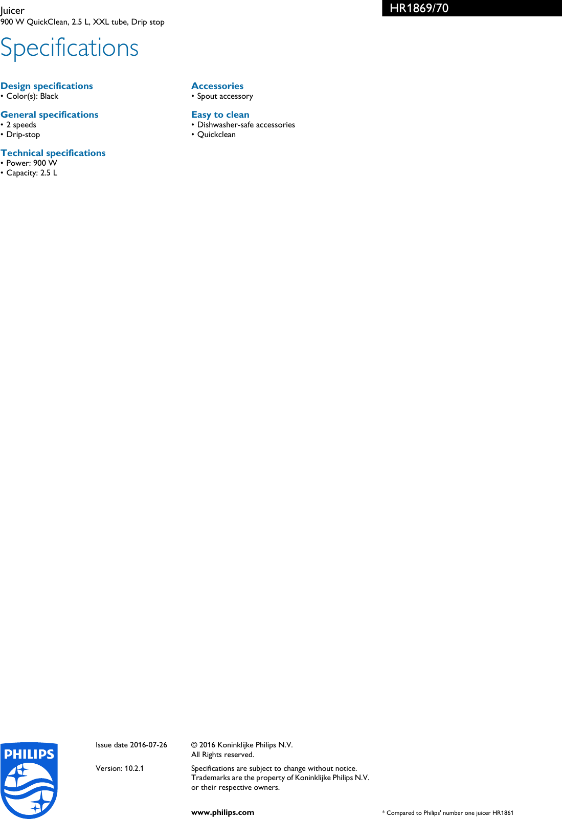 Page 3 of 3 - Philips HR1869/70 Juicer Brochure Hr1869 70 Pss