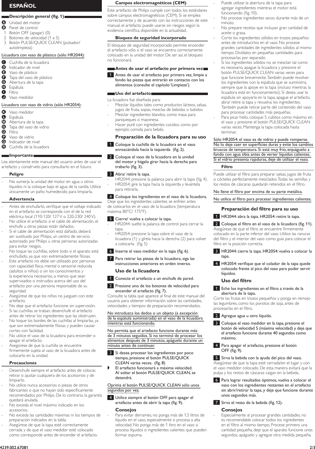 Page 2 of 3 - Philips  Manual Del Usuario Hr2054 01 Dfu Asp