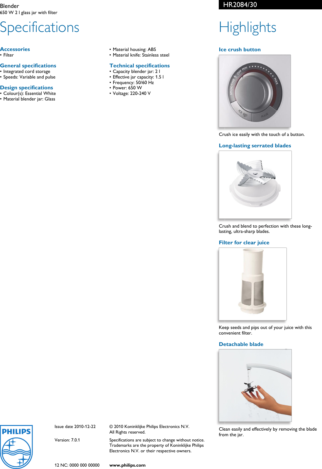 Page 2 of 2 - Philips HR2084/30 Blender Hr2084 30 Pss Engbe