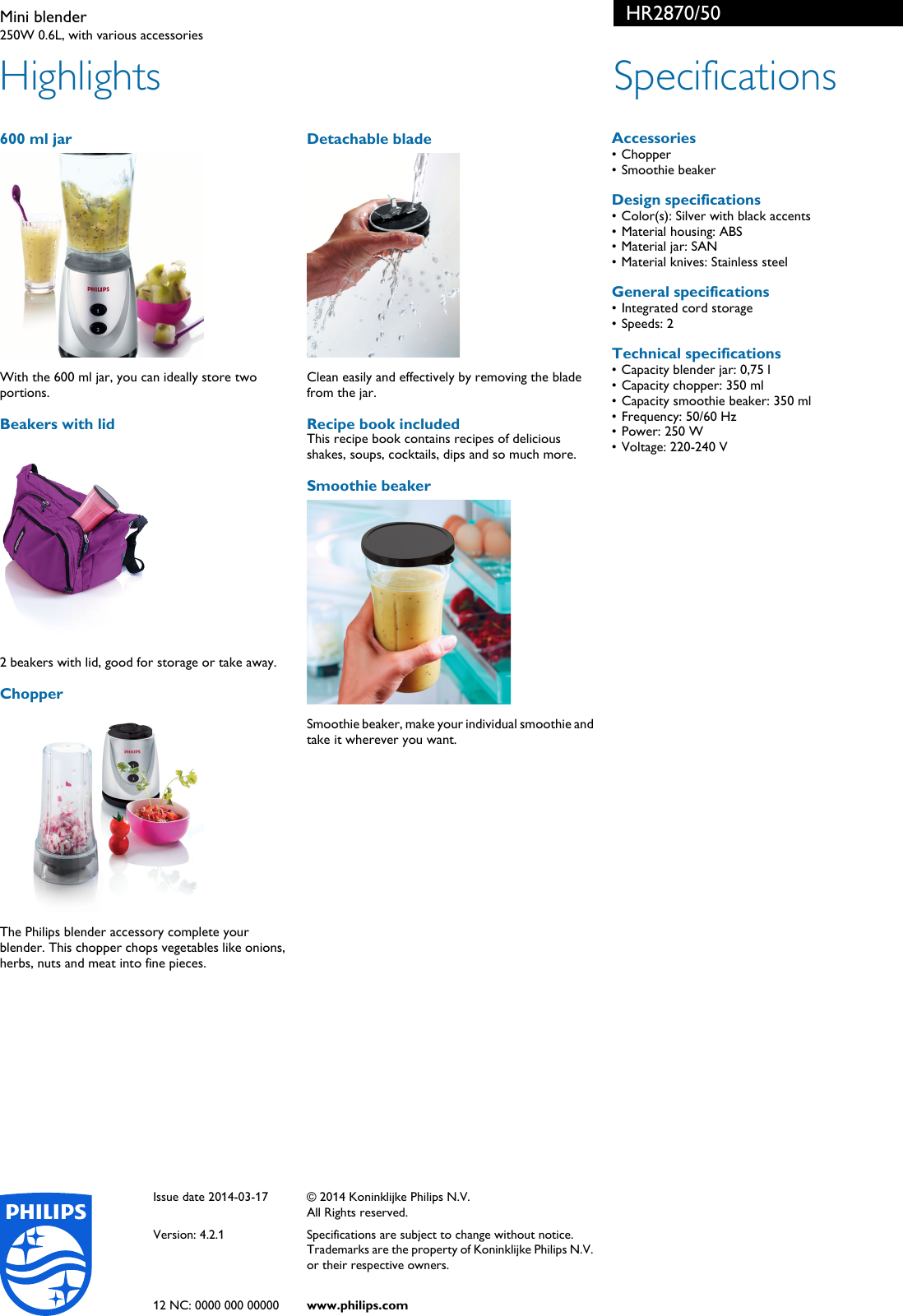 Page 2 of 2 - Philips HR2870/50 Mini Blender Hr2870 50 Pss Aenin