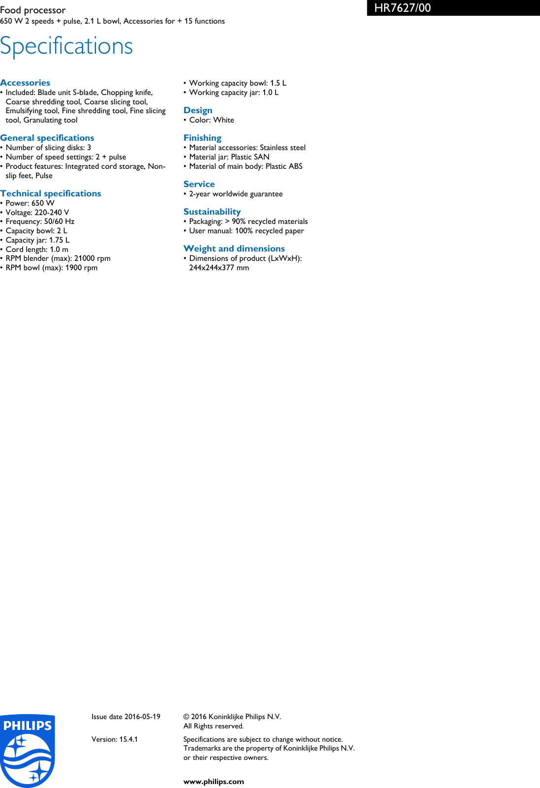 Page 3 of 3 - Philips HR7627/00 Food Processor Hr7627 00 Pss Engph