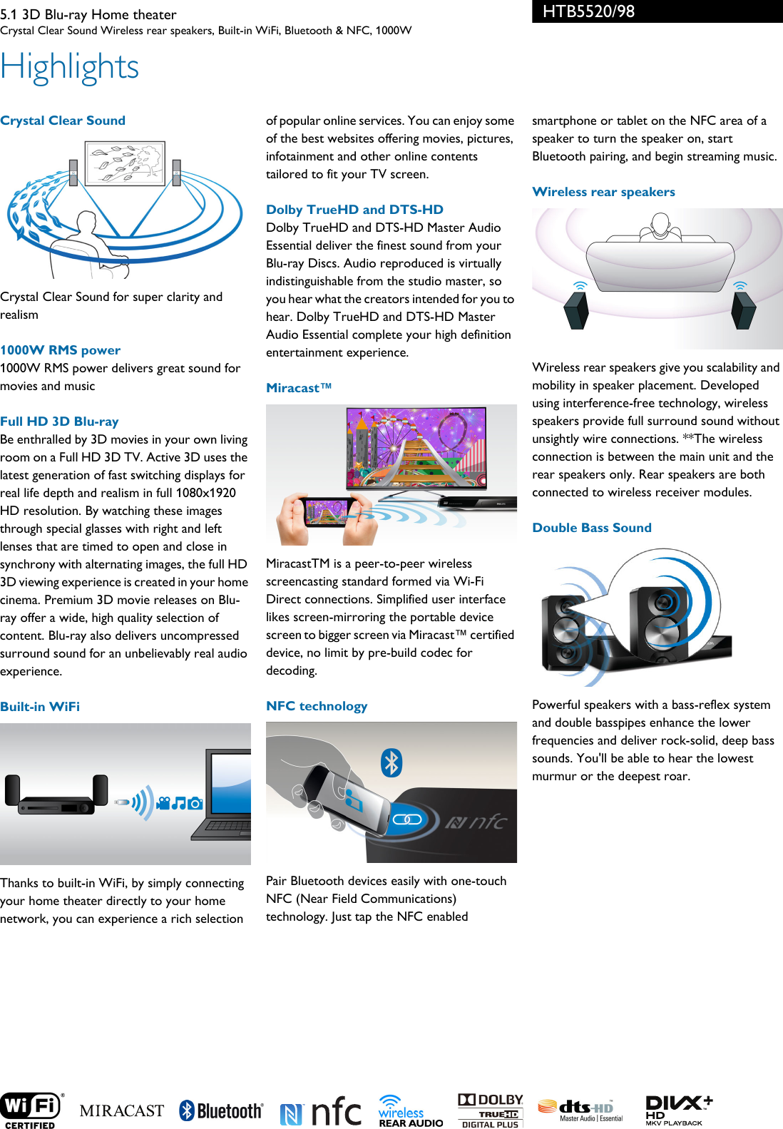 Page 2 of 3 - Philips HTB5520/98 5.1 3D Blu-ray Home Theater Leaflet Htb5520 98 Pss Engph
