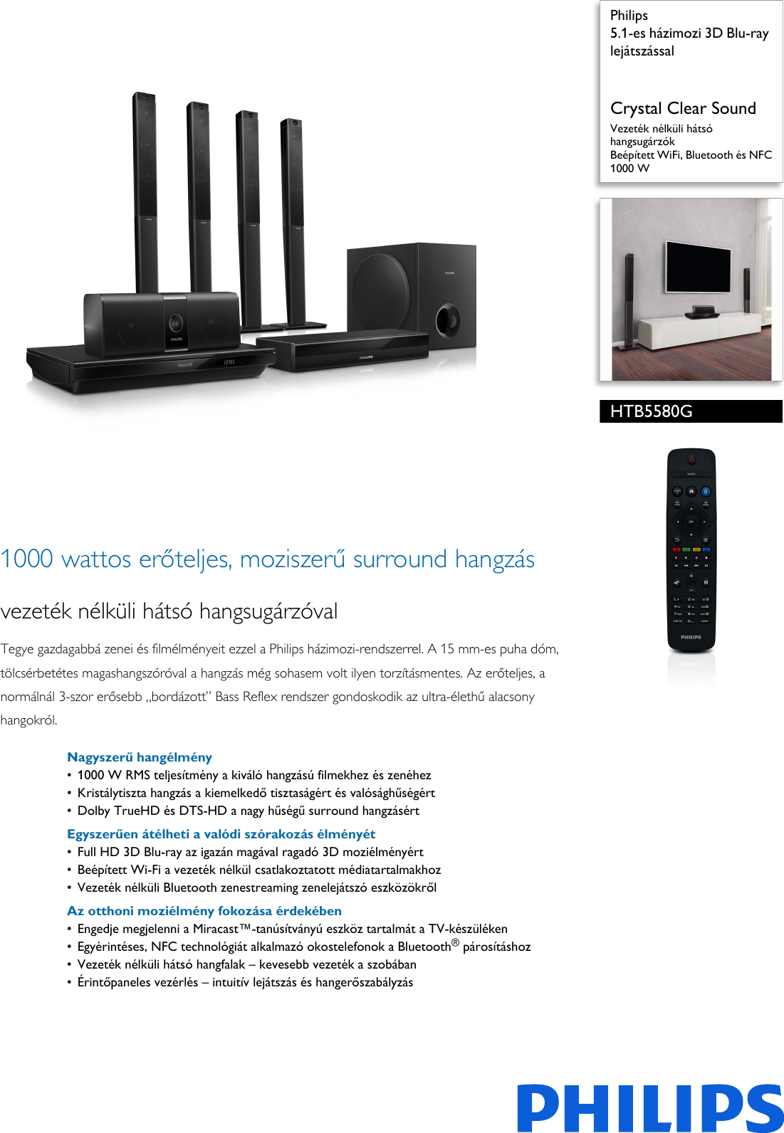 Page 1 of 3 - Philips HTB5580G/12 5.1-es Házimozi 3D Blu-ray Lejátszással Házimozi Lejátszással Htb5580g 12 Pss Hunhu