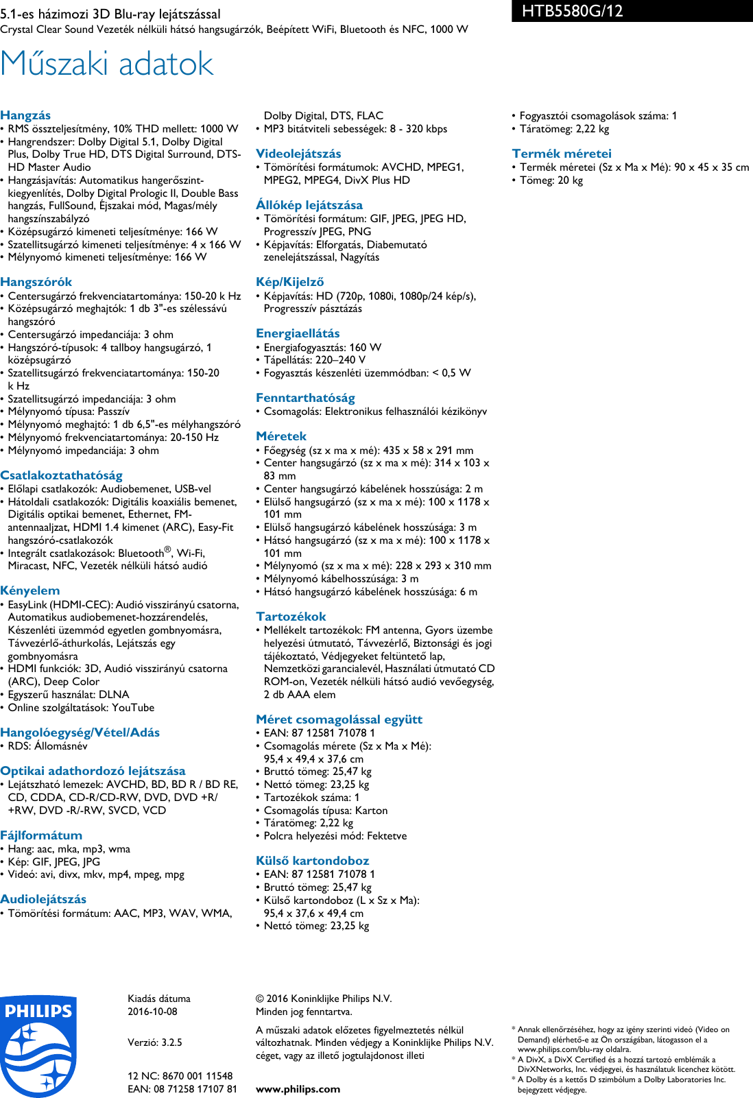 Page 3 of 3 - Philips HTB5580G/12 5.1-es Házimozi 3D Blu-ray Lejátszással Házimozi Lejátszással Htb5580g 12 Pss Hunhu