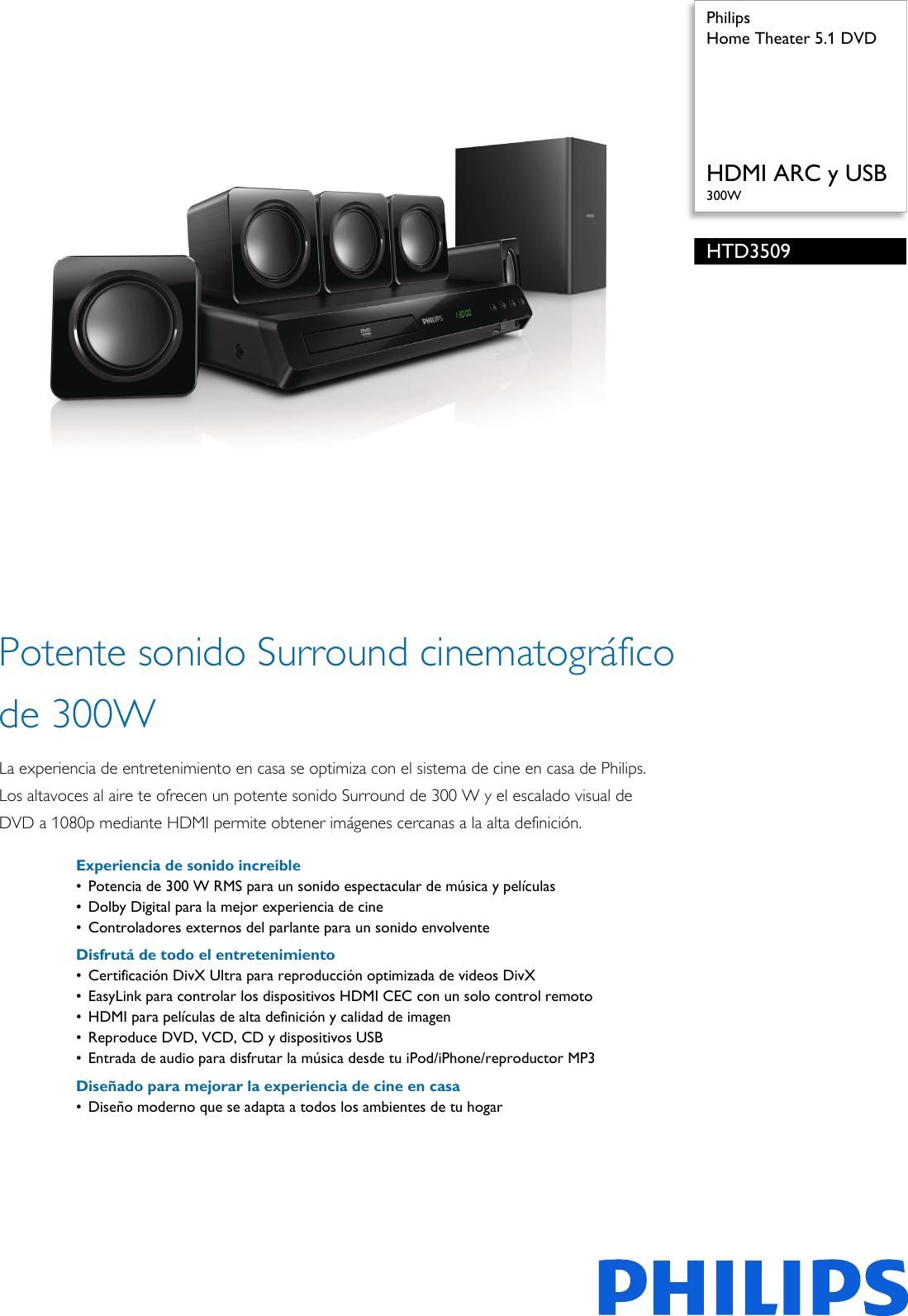 Page 1 of 3 - Philips HTD3509/55 Home Theater 5.1 DVD Folleto Htd3509 55 Pss Aspuy