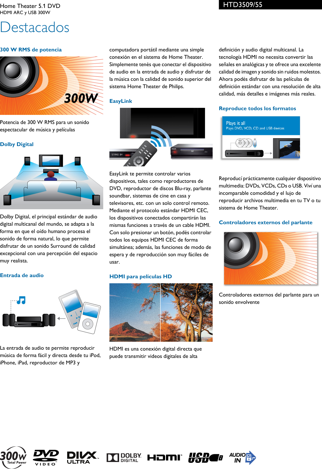 Page 2 of 3 - Philips HTD3509/55 Home Theater 5.1 DVD Folleto Htd3509 55 Pss Aspuy