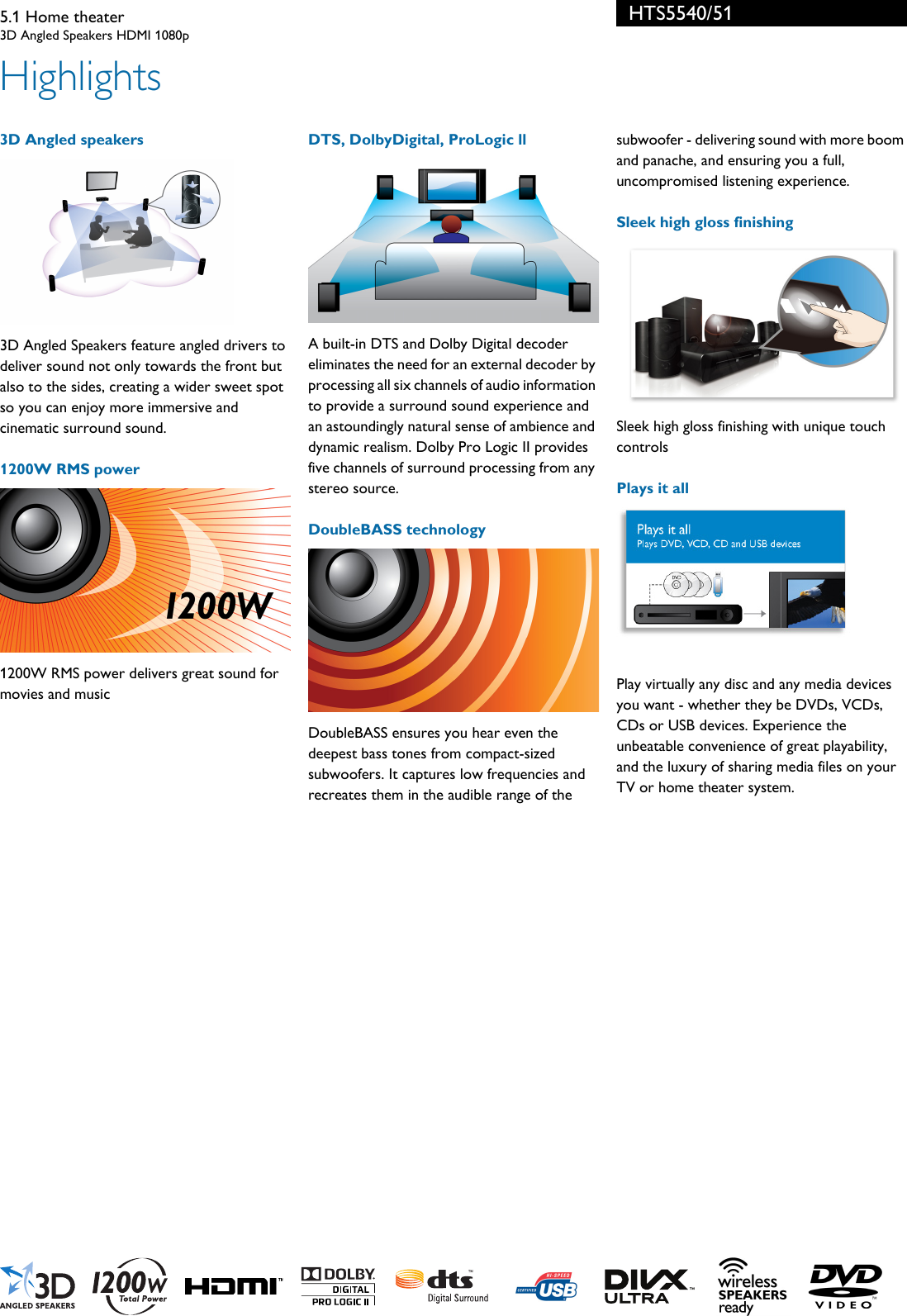 Page 2 of 3 - Philips HTS5540/51 5.1 Home Theater Leaflet Hts5540 51 Pss
