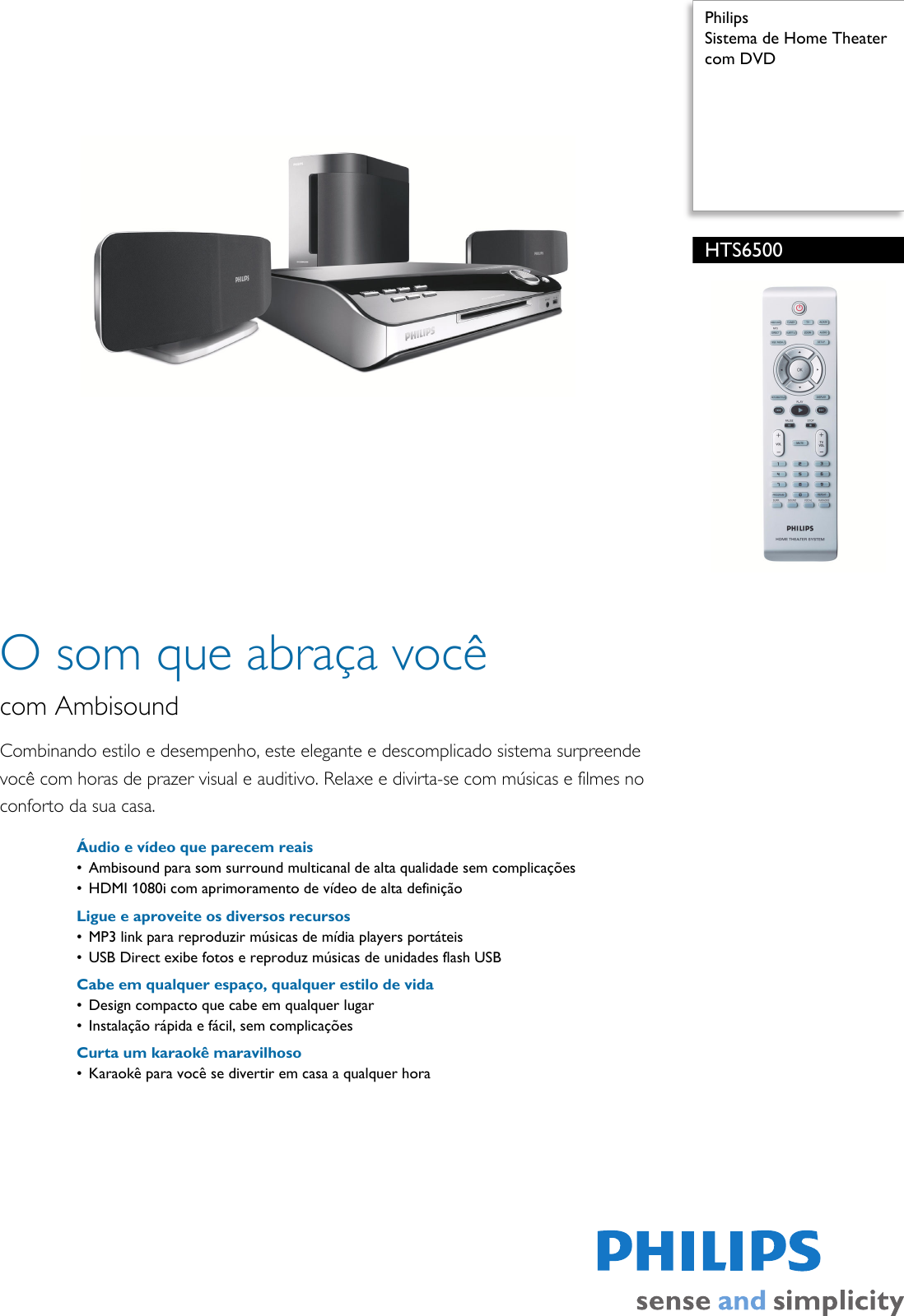 Page 1 of 3 - Philips HTS6500/55 Sistema De Home Theater Com DVD Hts6500 55 Pss Brpbr