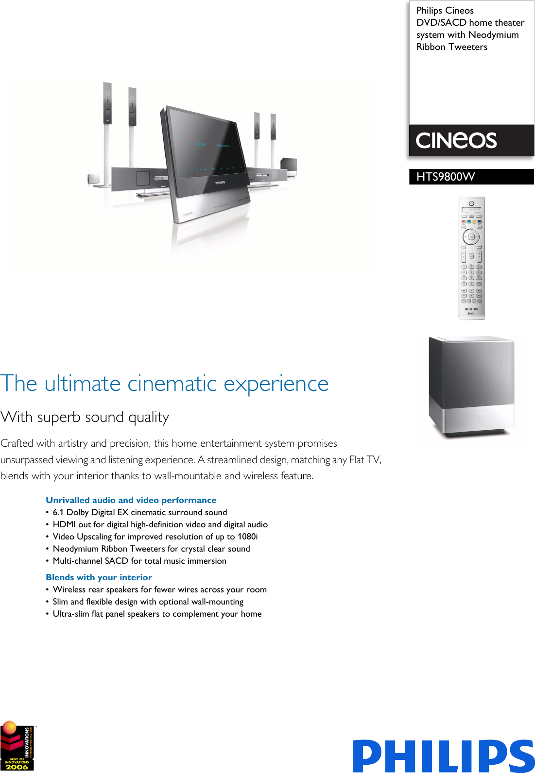 Page 1 of 3 - Philips HTS9800W/55 DVD/SACD Home Theater System With Neodymium Ribbon Tweeters Leaflet Hts9800w 55 Pss