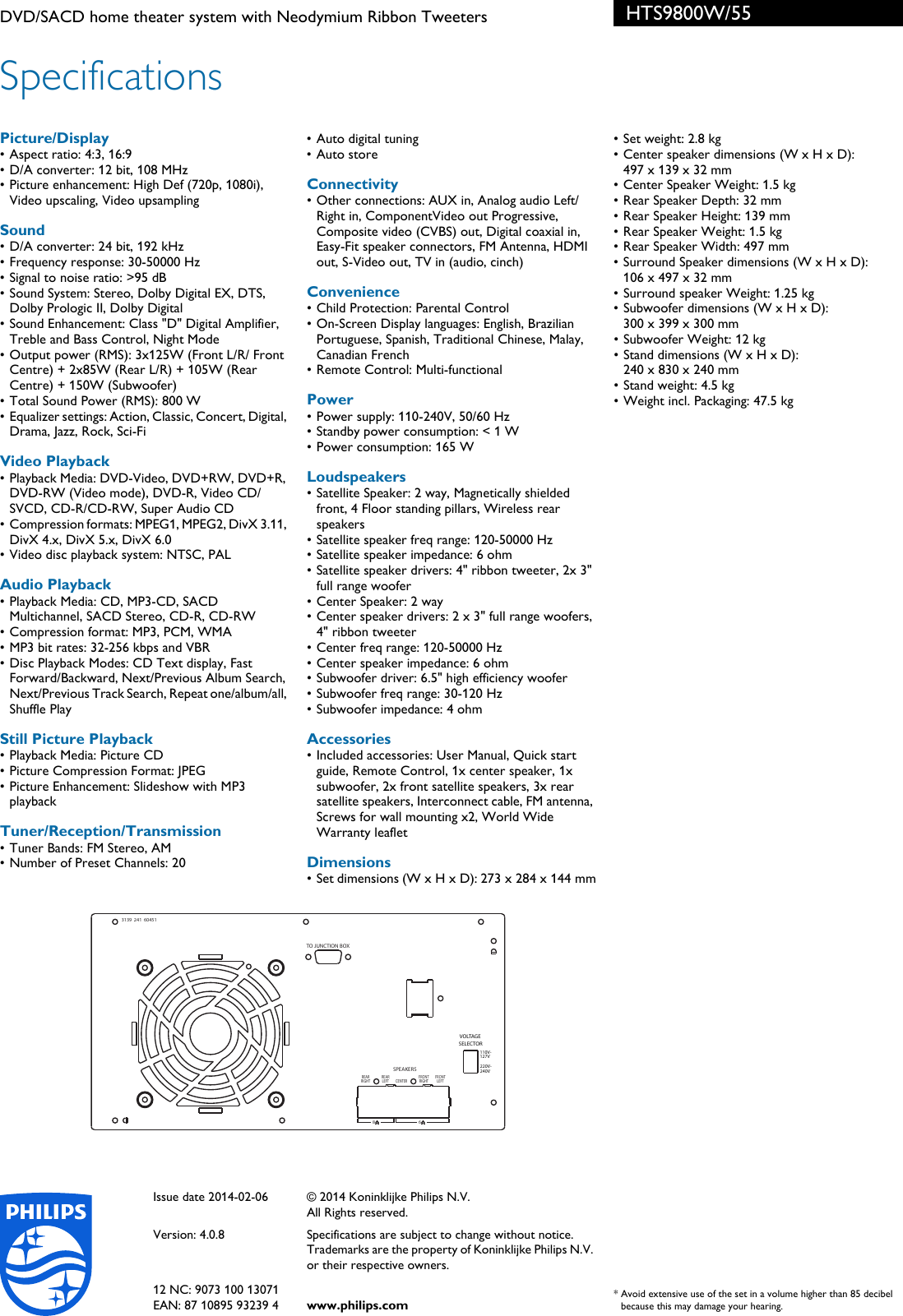 Page 3 of 3 - Philips HTS9800W/55 DVD/SACD Home Theater System With Neodymium Ribbon Tweeters Leaflet Hts9800w 55 Pss