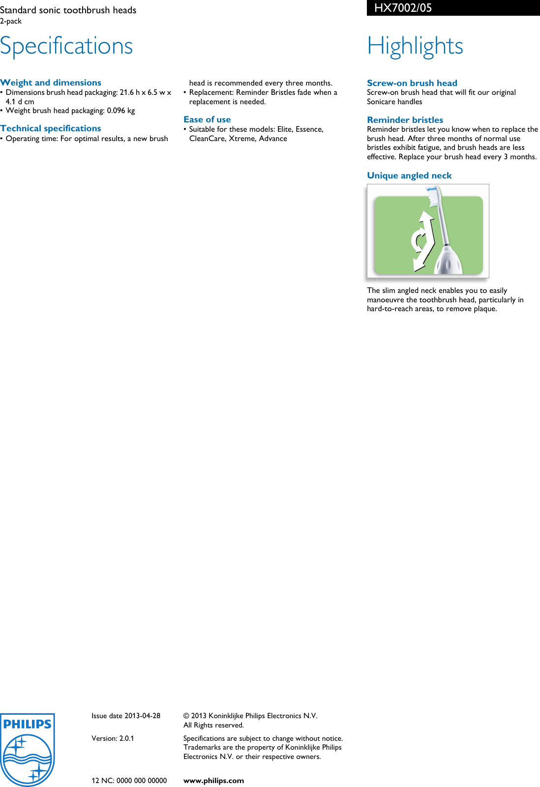Page 2 of 2 - Philips HX7002/05 Standard Sonic Toothbrush Heads Hx7002 05 Pss Engat