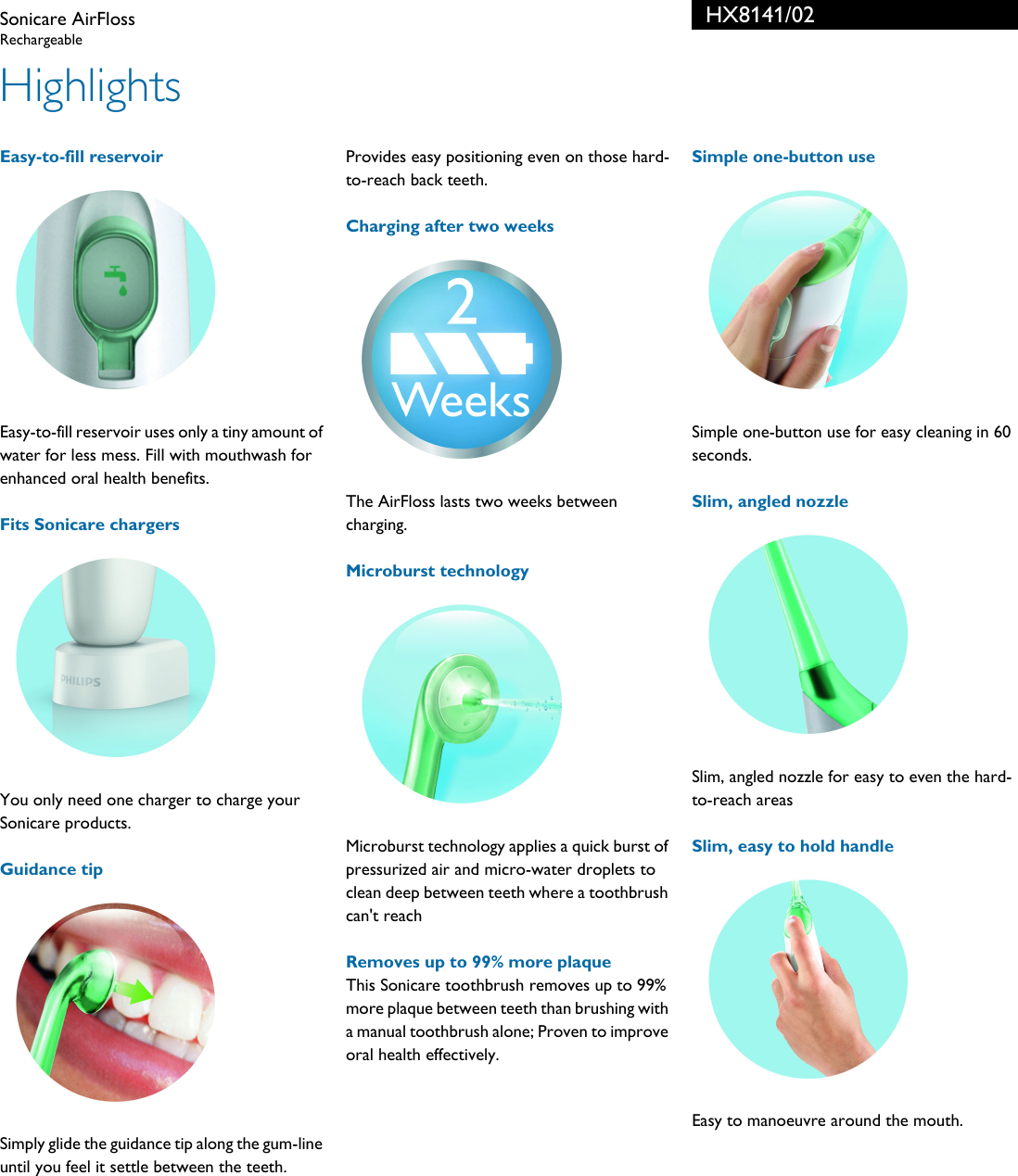 Page 2 of 3 - Philips HX8141/02 Sonicare AirFloss Scheda Tecnica Hx8141 02 Pss