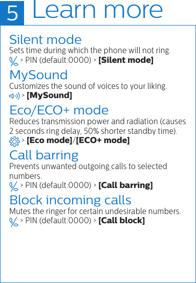 Page 7 of 11 - Philips M9 English Short User Manual M9951b 01 Ums Aen