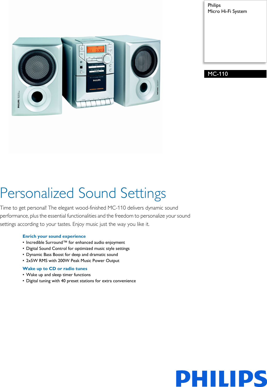 Page 1 of 2 - Philips MC-110/21M Micro Hi-Fi System แผ่นปลิว Mc-110 21m Pss