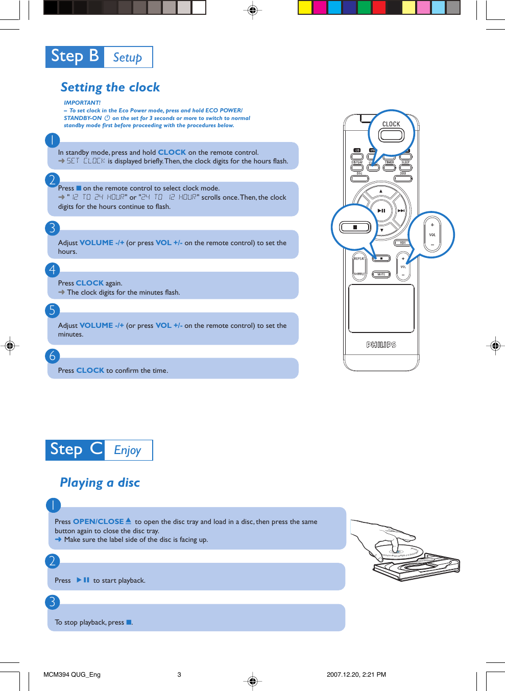 Page 3 of 4 - Philips MCM394 QUG_Eng Quick Start Guide 12 Qsg Aen