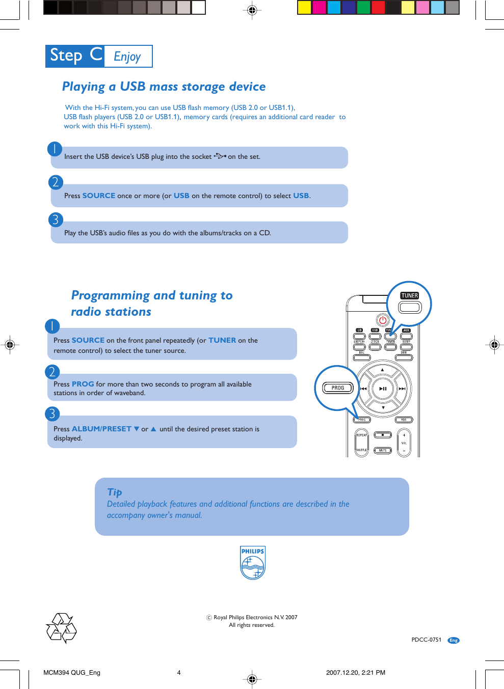 Page 4 of 4 - Philips MCM394 QUG_Eng Quick Start Guide 12 Qsg Aen