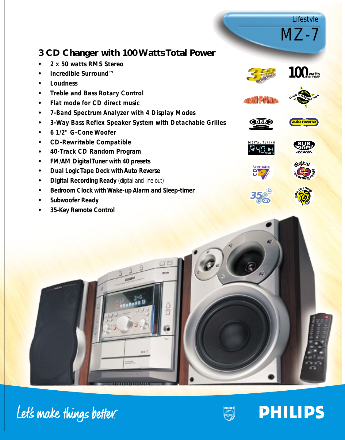 Page 1 of 2 - Philips  3 CD Changer With 100 Watts Total Power Mz7c37 Pss Aenus