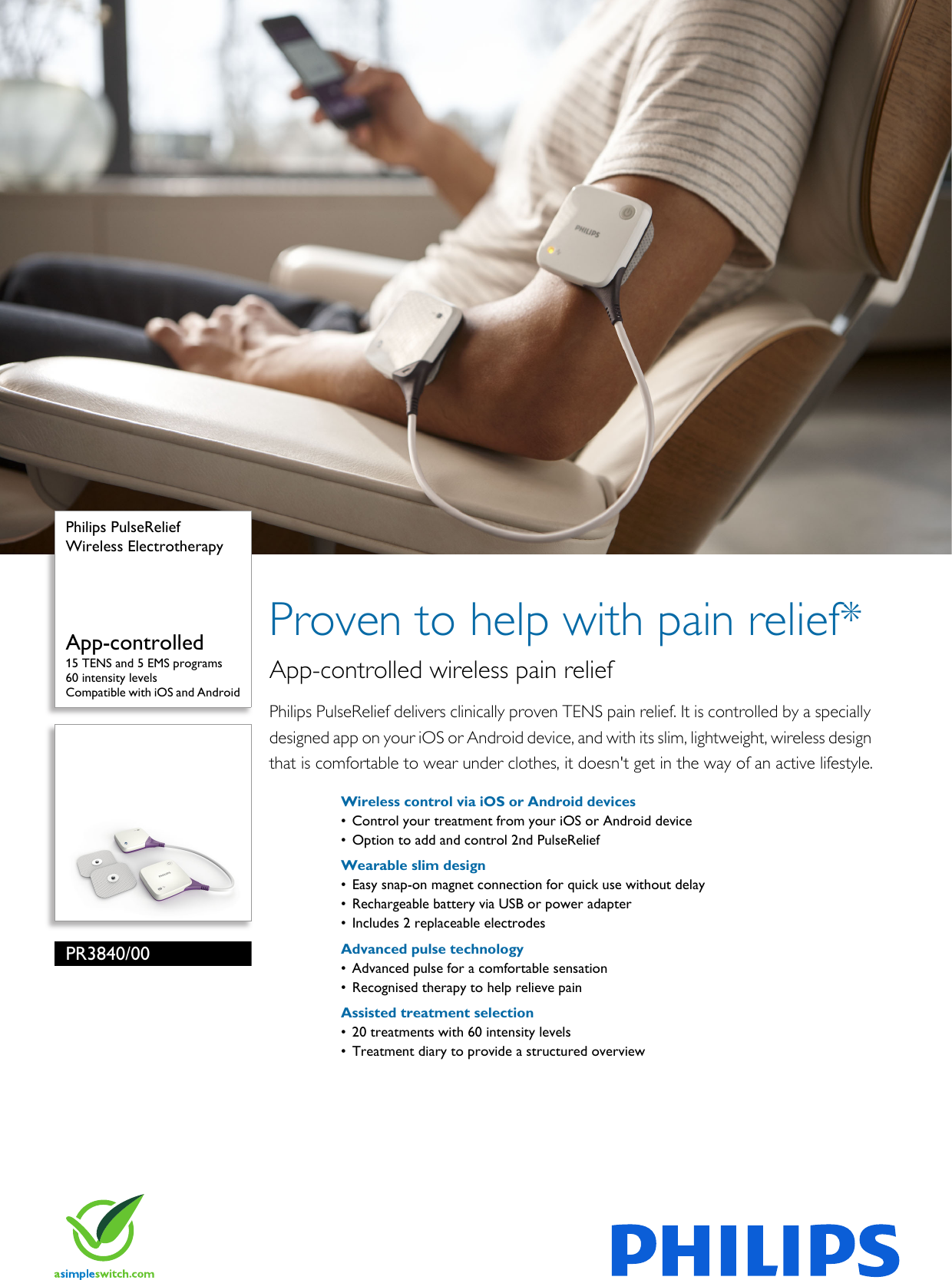 Page 1 of 2 - Philips PR3840/00 Wireless Electrotherapy Leaflet Pr3840 00 Pss Enggb