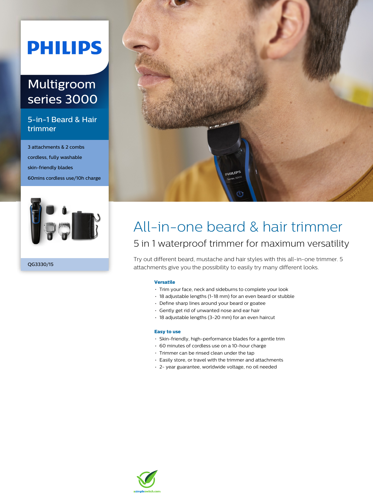Philips Qg3330 15 5 In 1 Beard Hair Trimmer Brochure Qg3330 15 Pss