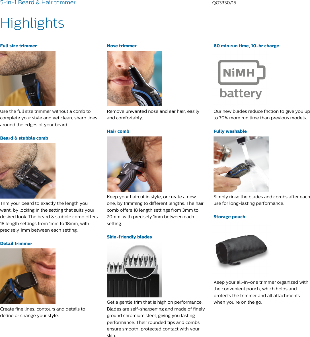 Philips Qg3330 15 5 In 1 Beard Hair Trimmer Brochure Qg3330 15 Pss