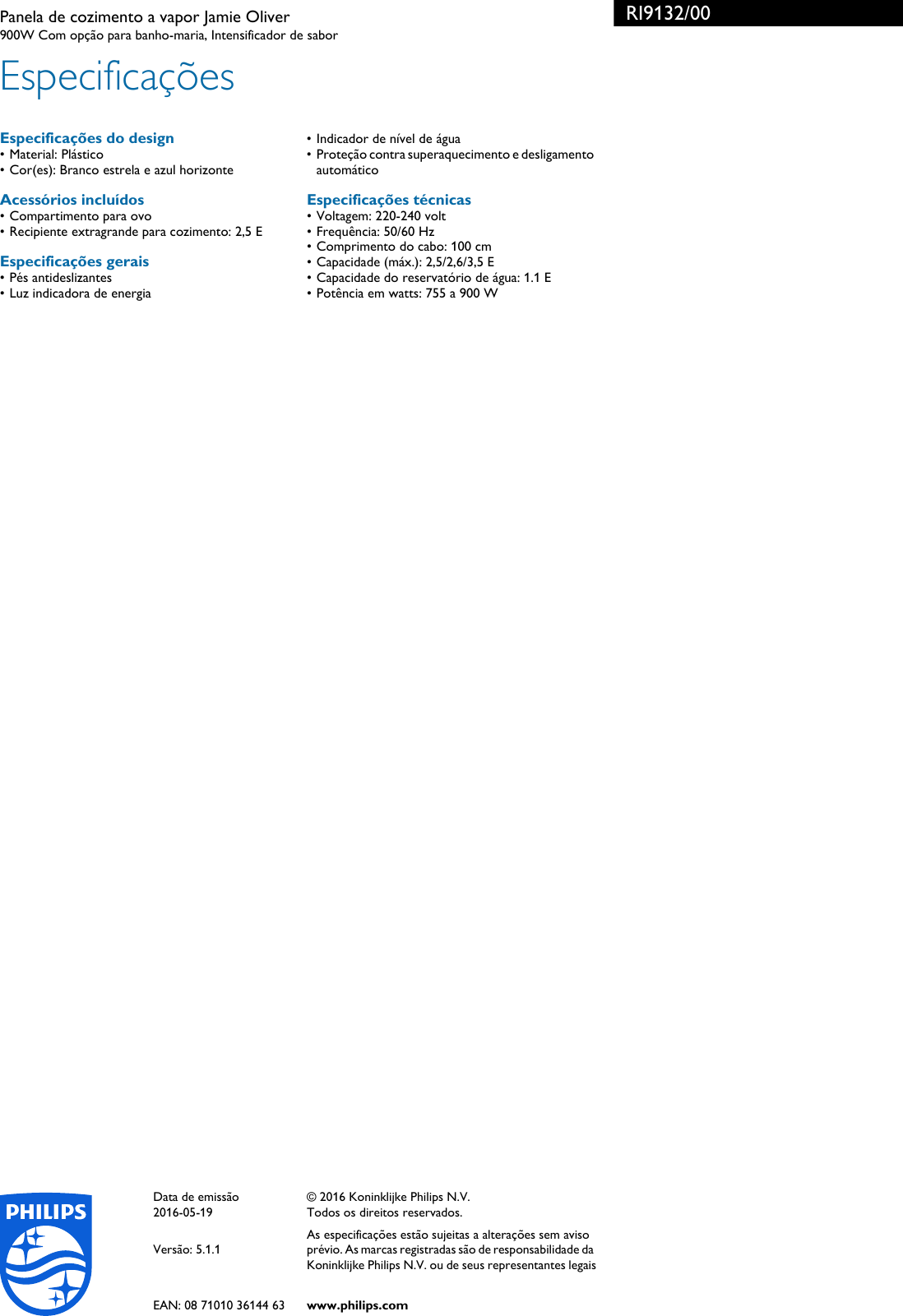 Page 3 of 3 - Philips RI9132/00 Panela De Cozimento A Vapor Jamie Oliver Ri9132 00 Pss Brpbr